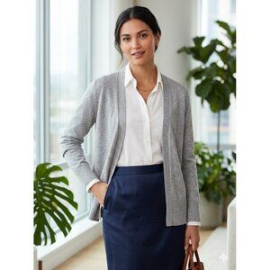 Brooks Brothers Womens S Open Front Long Cardigan Sweater Gray Pima Cotton